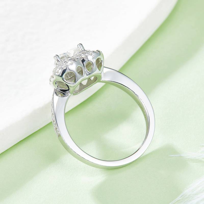 豪镶心形S925银镀白金MoissaniteWomen's Ring1.0ctD级